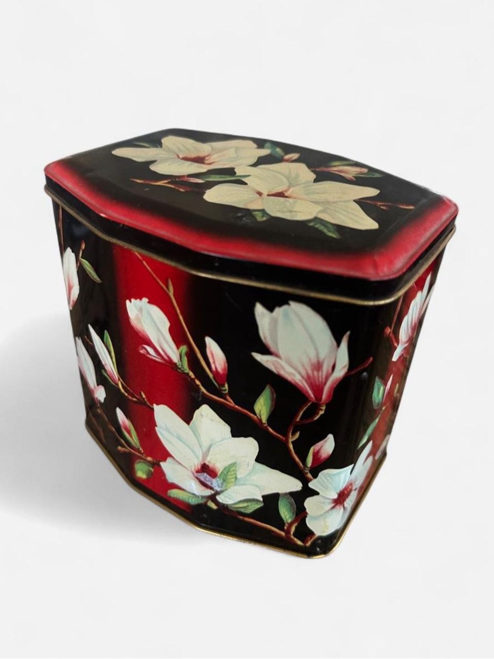 Floral Magnolia Trinket Tin in Black and Red